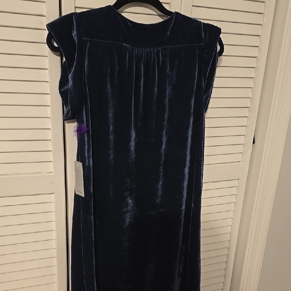 THML Velvet Embroidered Dress NWT | Blue & Gold Flutter Sleeve Holiday Style S - Picture 3 of 3